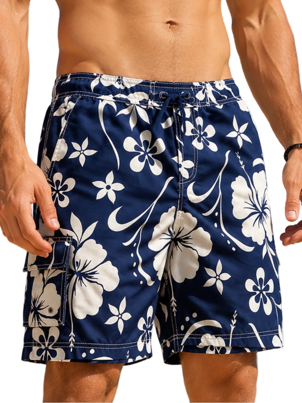 Sand N Sun Hawaiian Swim Trunks Men’s Large Blue Floral Board Shorts